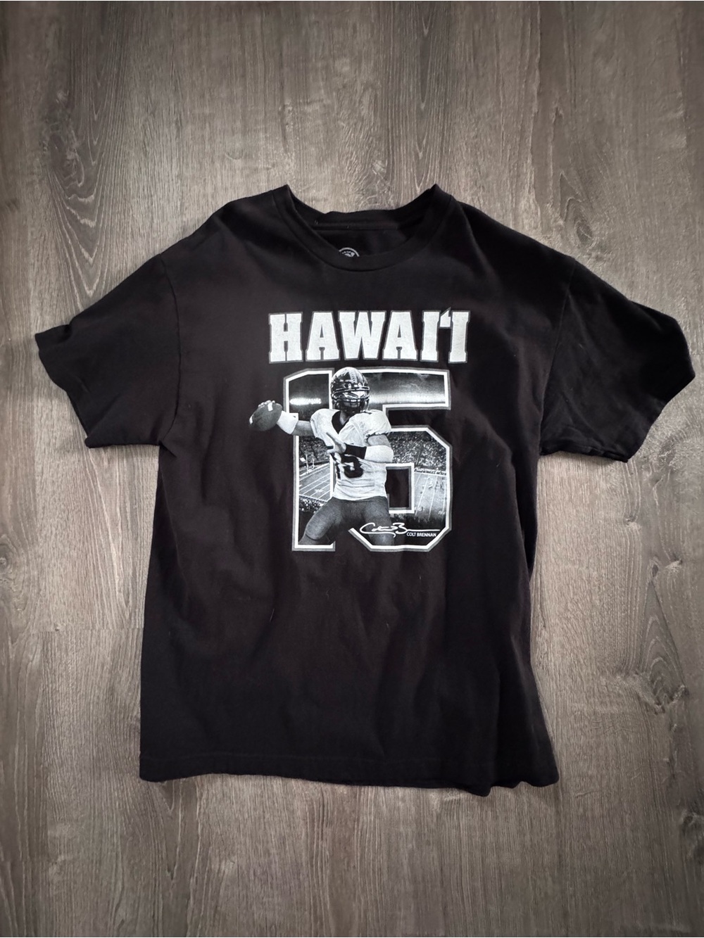 Black Hawaii Colt Brennan Football T-Shirt